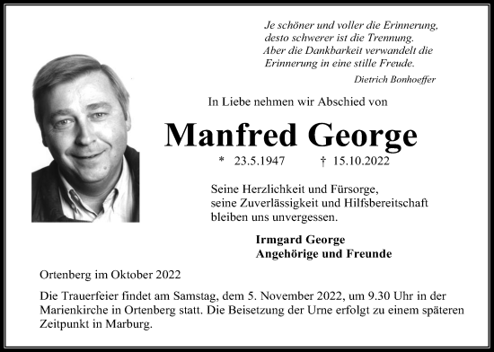 Traueranzeige von Manfred George von Kreis-Anzeiger