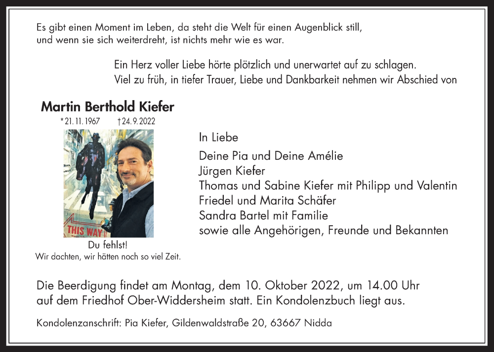  Traueranzeige für Martin Berthold Kiefer vom 08.10.2022 aus Kreis-Anzeiger