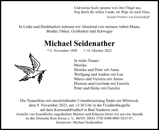 Traueranzeige von Michael Seidenather von Wetterauer Zeitung