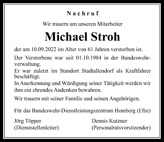 Traueranzeige von Michael Stroh von Alsfelder Allgemeine