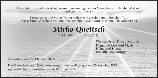 Traueranzeige von Mirko Queitsch von Kreis-Anzeiger