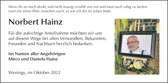 Traueranzeige von Norbert Hainz von Kreis-Anzeiger