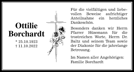 Traueranzeige von Ottilie Borchardt von Wetterauer Zeitung