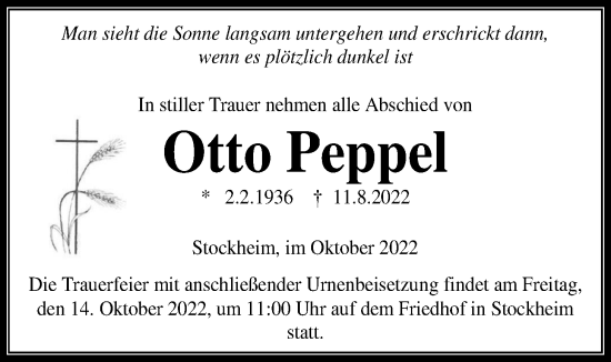 Traueranzeige von Otto Peppel von Kreis-Anzeiger