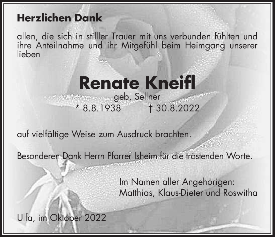 Traueranzeige von Renate Kneifl von Kreis-Anzeiger
