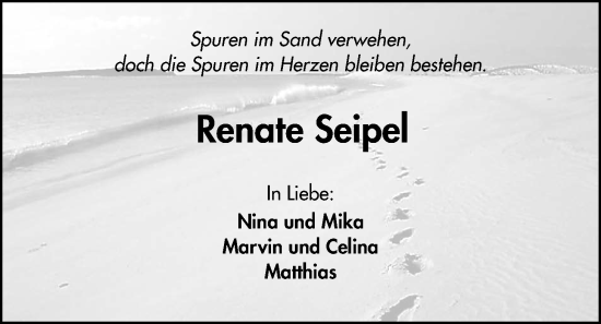 Traueranzeige von Renate Seipel von Kreis-Anzeiger