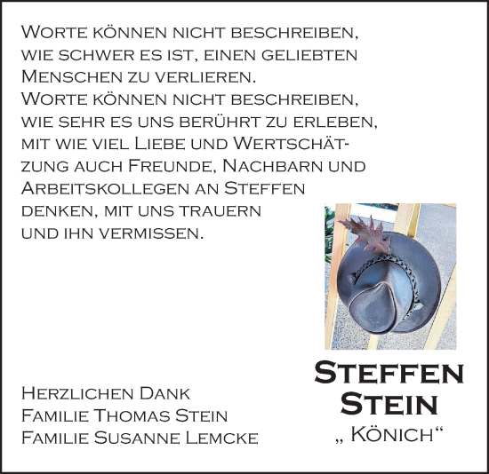 Traueranzeige von Steffen Stein von Allendorfer Mitteilungen