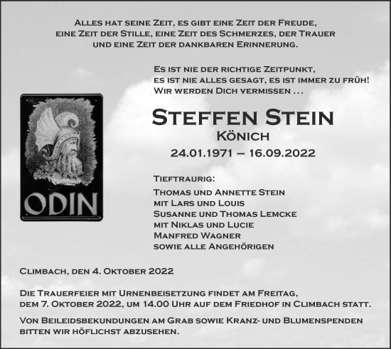 Traueranzeige von Steffen Stein von Giessener Allgemeine, Alsfelder Allgemeine