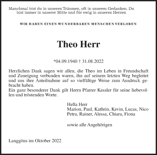 Traueranzeige von Theo Herr von Wetterauer Zeitung, Giessener Allgemeine, Alsfelder Allgemeine, Giessener Anzeiger