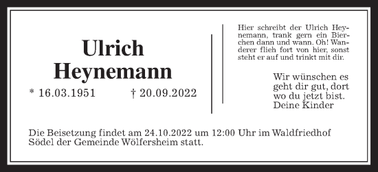 Traueranzeige von Ulrich Heynemann von Wetterauer Zeitung, 