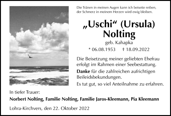 Traueranzeige von Ursula Nolting von Giessener Anzeiger, Giessener Allgemeine, Alsfelder Allgemeine