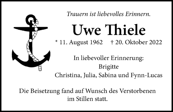 Traueranzeige von Uwe Thiele von Wetterauer Zeitung