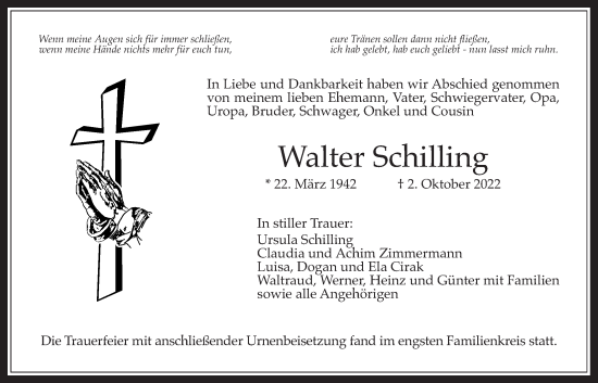Traueranzeige von Walter Schilling von Wetterauer Zeitung