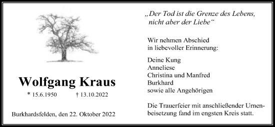 Traueranzeige von Wolfgang Kraus von Giessener Allgemeine, Alsfelder Allgemeine, Giessener Anzeiger