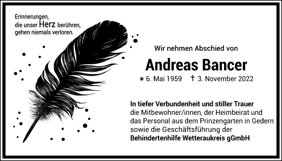 Traueranzeige von Andreas Bancer von Kreis-Anzeiger