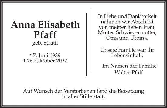 Traueranzeige von Anna Elisabeth Pfaff von Wetterauer Zeitung