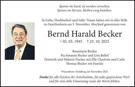 Traueranzeige von Bernd Harald Becker von Giessener Allgemeine, Alsfelder Allgemeine, Giessener Anzeiger