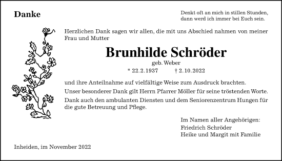 Traueranzeige von Brunhilde Schröder von Licher Wochenblatt