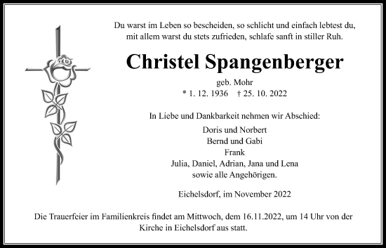 Traueranzeige von Christel Spangenberger von Kreis-Anzeiger