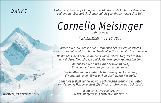 Traueranzeige von Cornelia Meisinger von Wetterauer Zeitung