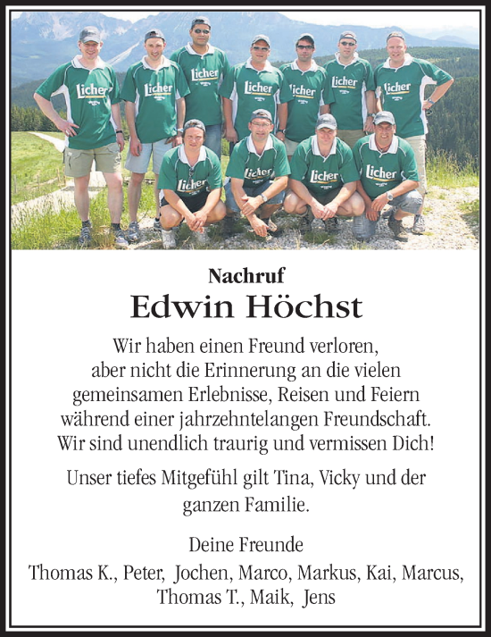 Traueranzeige von Edwin Höchst von Giessener Allgemeine, Alsfelder Allgemeine