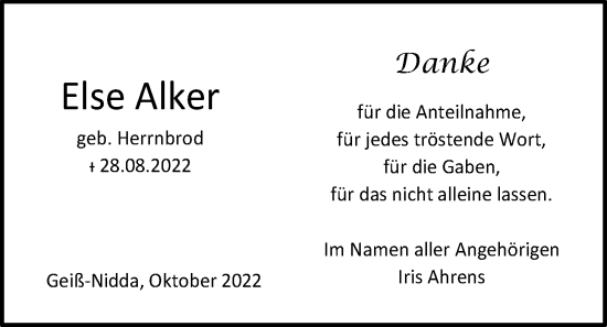 Traueranzeige von Else Alker von Kreis-Anzeiger