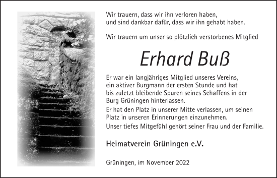 Traueranzeige von Erhard Buß von Pohlheimer Nachrichten