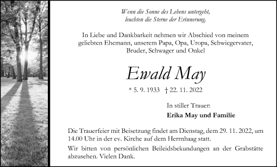 Traueranzeige von Ewald May von Kreis-Anzeiger