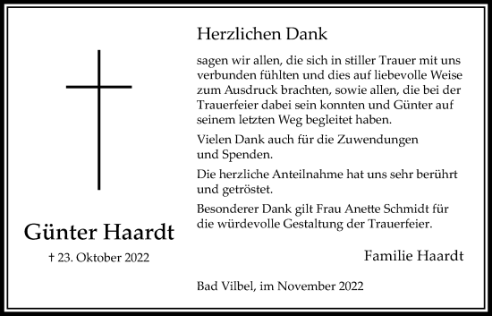Traueranzeige von Günter Haardt von Bad Vilbel/Karben