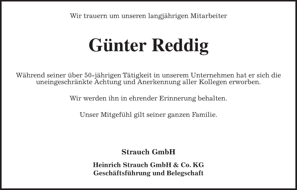  Traueranzeige für Günter Reddig vom 12.11.2022 aus Kreis-Anzeiger