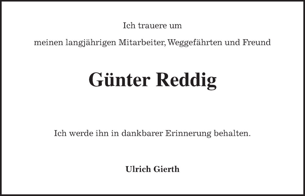  Traueranzeige für Günter Reddig vom 12.11.2022 aus Kreis-Anzeiger