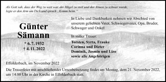 Traueranzeige von Günter Sämann von Kreis-Anzeiger