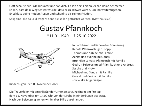 Traueranzeige von Gustav Pfannkoch von Kreis-Anzeiger