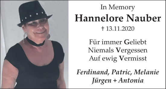 Traueranzeige von Hannelore Nauber 