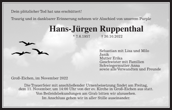 Traueranzeige von Hans-Jürgen Ruppenthal von Giessener Allgemeine, Alsfelder Allgemeine, Mücker Stimme