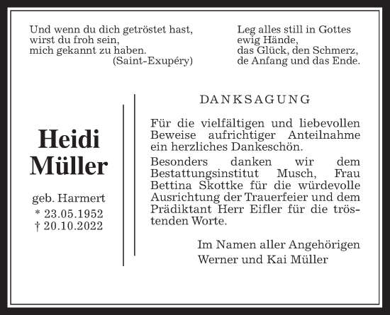 Traueranzeige von Heidi Müller von Wetterauer Zeitung