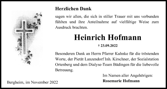Traueranzeige von Heinrich Hofmann von Kreis-Anzeiger