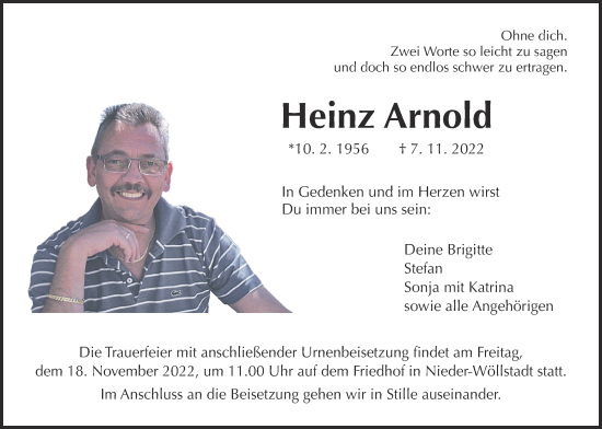 Traueranzeige von Heinz Arnold von Wetterauer Zeitung