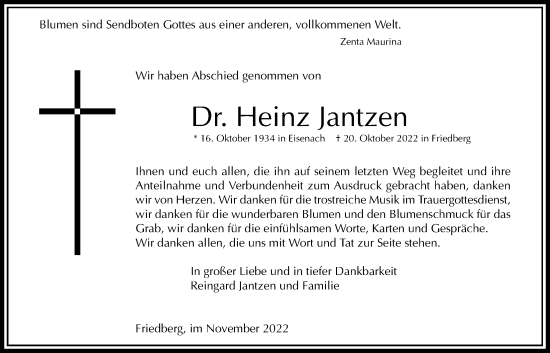 Traueranzeige von Heinz Jantzen von Wetterauer Zeitung