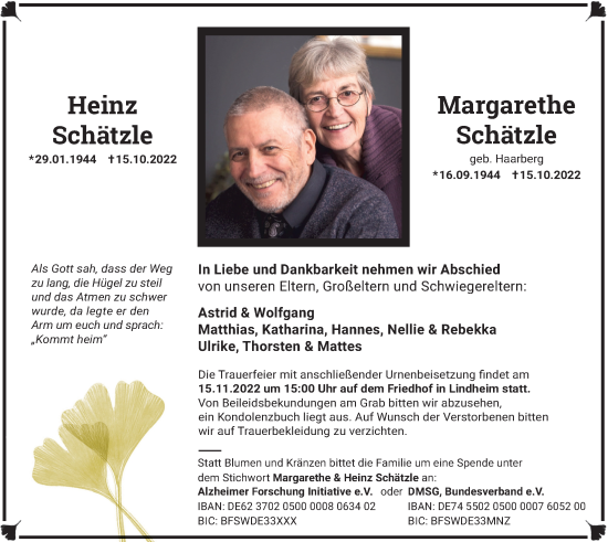 Traueranzeige von Heinz Schätzle von Kreis-Anzeiger