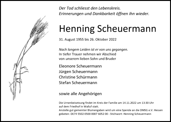 Traueranzeige von Henning Scheuermann von Kreis-Anzeiger