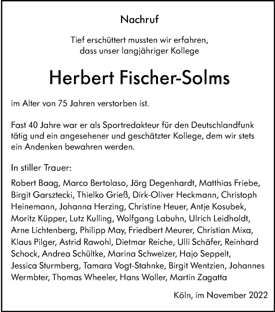 Traueranzeige von Herbert Fischer-Solms von Giessener Allgemeine, Alsfelder Allgemeine