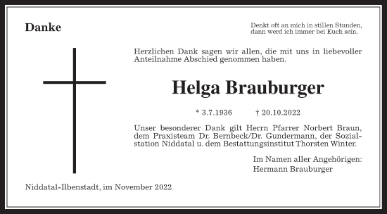 Traueranzeige von Hermann Brauburger von Wetterauer Zeitung