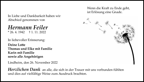 Traueranzeige von Hermann Feiler von Kreis-Anzeiger