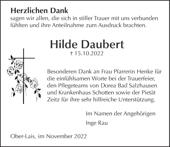 Traueranzeige von Hilde Daubert von Kreis-Anzeiger