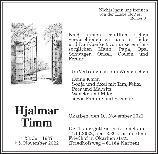 Traueranzeige von Hjalmar Timm von Bad Vilbel/Karben