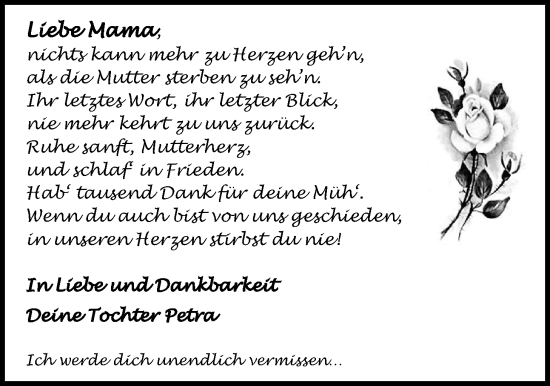Traueranzeige von Irma Sperling von Kreis-Anzeiger