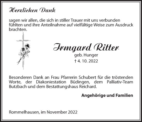 Traueranzeige von Irmgard Ritter von Kreis-Anzeiger