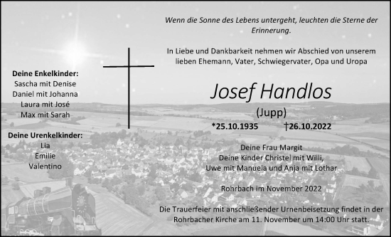 Traueranzeige von Josef Handlos von Kreis-Anzeiger