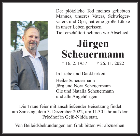 Traueranzeige von Jürgen Scheuermann von Kreis-Anzeiger